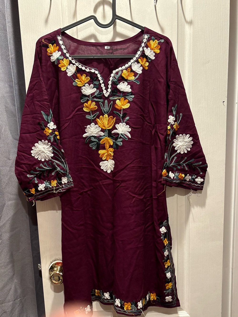 Embroidered Maroon Women’s Dress with Floral Accents